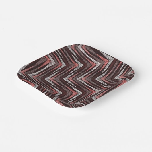 Koraal, grijs, bruin zigzagpatroon. papieren bordje (Gebogen)