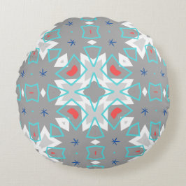 Koraal Grijs Mandala Patroon | Geometrische Bloemi Rond Kussen