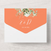 Koraal groen bloemenmonogram bruiloft all in one uitnodiging (Achterkant)