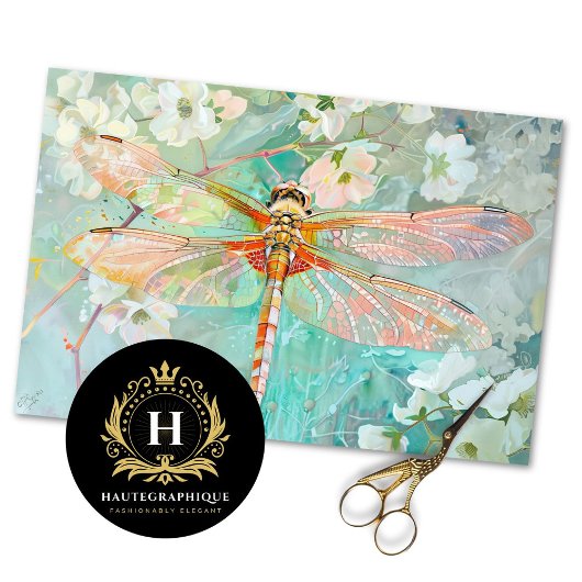 Koraal Groene Dragonfly  Bloemen Decoupage Tissuepapier