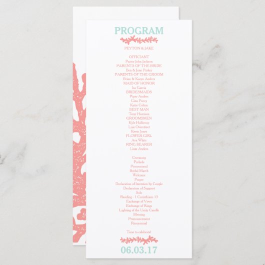 Koraal Hart Aqua Beach Trouwprogramma Programma (Voorkant / Achterkant)