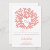 Koraal Hart Aqua Strand Bruiloft Uitnodigingen (Voorkant / Achterkant)