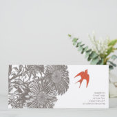 Koraal Heirloom Floral  Bird Wedding Kaart (Staand voorkant)