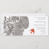 Koraal Heirloom Floral  Bird Wedding Kaart (Achterkant)