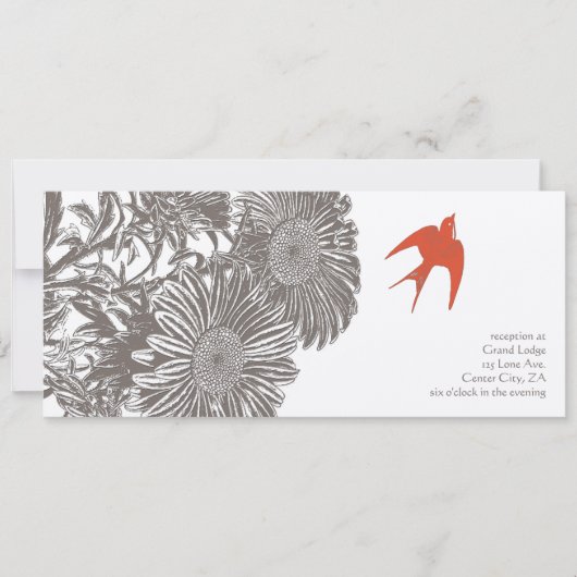 Koraal Heirloom Floral  Bird Wedding Kaart (Voorkant)