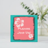 Koraal, Hibiscus Tropische Aangepaste Invitaties Kaart (Staand voorkant)