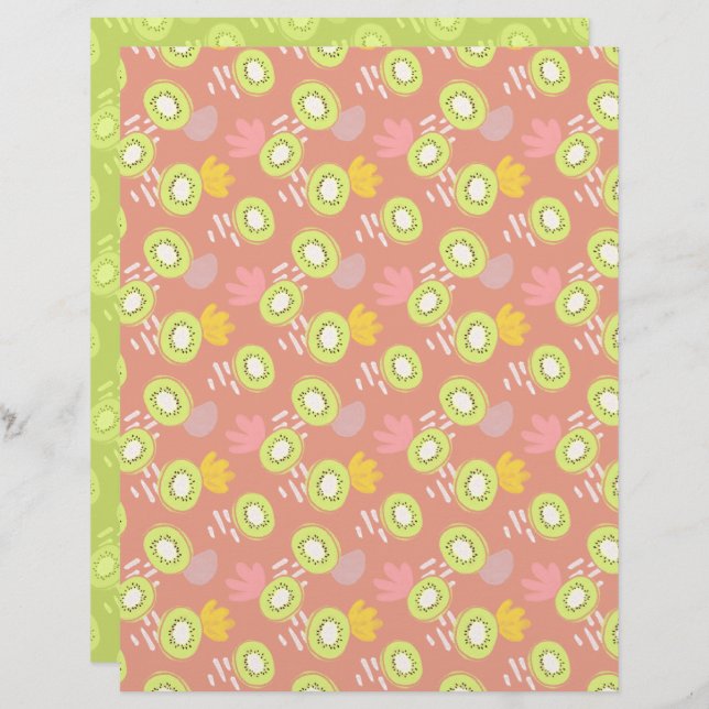 Koraal Kiwi Scrapbook Papier (Voorkant / Achterkant)