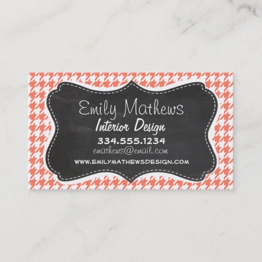 Koraal Kleur Houndstooth; Krijtbordlook Visitekaartje (Voorkant)