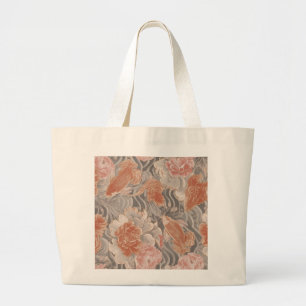 Koraal Koi Chinoiserie Bloempatroon Grote Tote Bag