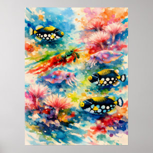Koraal Lagune Wildlife Waterverf Kunst Poster