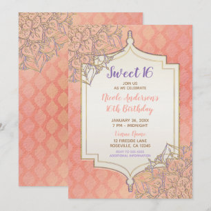 Koraal Lavendel Goud Marokkaanse Glam Sweet 16 Fee Kaart