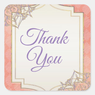 Koraal Lavendel Gouden Marokkaanse Bruiloft Favori Vierkante Sticker