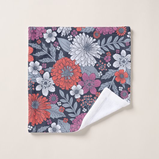 Koraal, magenta en blauwzink, Floral Bad Handdoek (Wasdoekje)