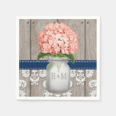 Koraal Marine Blauw Monogrammed Hydrangea Mason Ja Servet (Voorkant)