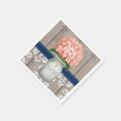 Koraal Marine Blauw Monogrammed Hydrangea Mason Ja Servet (Hoek)
