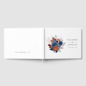 Koraal, marineblauwe en zilveren bloemige trouwfee gastenboek (Volledig)