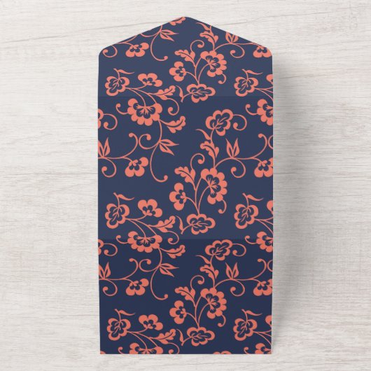 Koraal, marineslag en zilver all in one uitnodiging (Buitenkant)