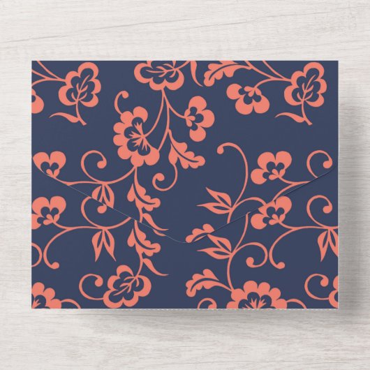 Koraal, marineslag en zilver all in one uitnodiging (Achterkant)