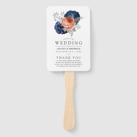 Koraal, marineslag en zilver handwaaier (Voorkant)