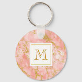 Koraal Marmer Goud Glitter Elegant Goud Monogram Sleutelhanger (Voorkant)