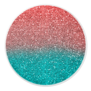 Koraal Meloen Oranje Turkoois Aqua Groen Glitteren Keramische Knop
