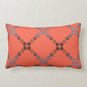 Koraal met blauw Ombre Daisy Lattice Lumbar Pillow Kussen