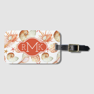 Koraal met een patroon voor schelpen en krabben    bagagelabel