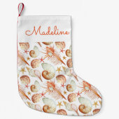 Koraal met een patroon voor schelpen en krabben | kleine kerstsok (Voorkant)