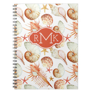 Koraal met een patroon voor schelpen en krabben    notitieboek