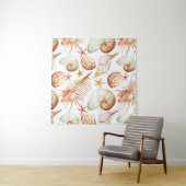 Koraal met een patroon voor schelpen en krabben wandkleed (In situ)