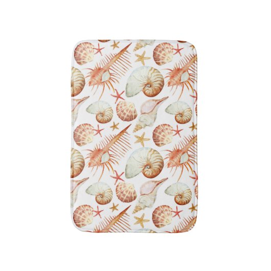 Koraal met schelpen en krabbetpatroon badmat (Voorkant Verticaal)