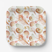 Koraal met schelpen & krabben patroon papieren bordje (Voorkant)