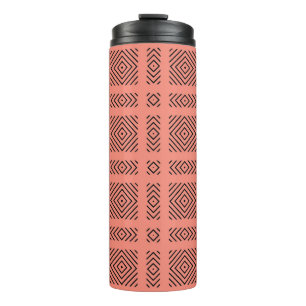 Koraal met zwart geometrisch patroon thermosbeker