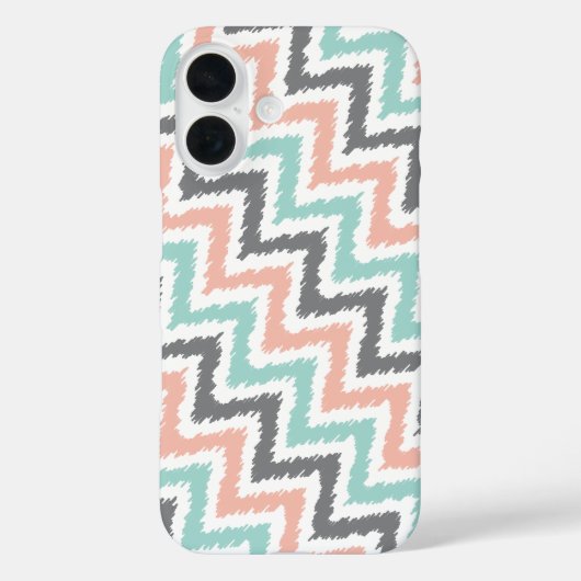 Koraal Mint Linen Diagonaal Zigzag Ikat Patroon Case-Mate iPhone Case (Achterkant)