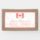 Koraal monogram Seahorse Beach Burlap Vrijgezellen Spandoek (Horizontaal)