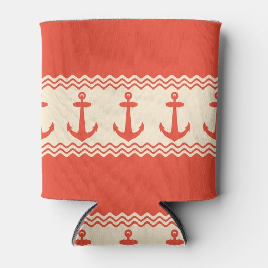 Koraal Nautical Anchor Coastal Stripes Blikjeskoeler (Voorkant)