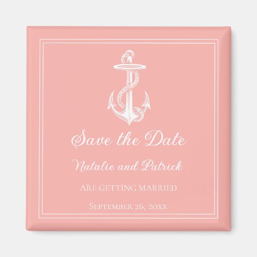 Koraal Nautisch Anker Save the Date Magnet Magneet (Voorkant)