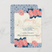 Koraal Navy Blauw Bloemen Huwelijk RSVP Reageer (Voorkant / Achterkant)