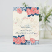 Koraal Navy Blauw Bloemen Huwelijk RSVP Reageer (Staand voorkant)