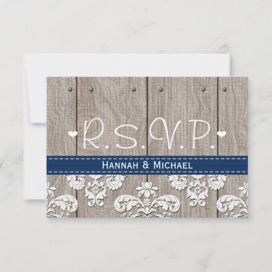 Koraal Navy Blue Hydrangea Wedding RSVP Kaart (Voorkant)