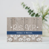 Koraal Navy Blue Hydrangea Wedding RSVP Kaart (Staand voorkant)