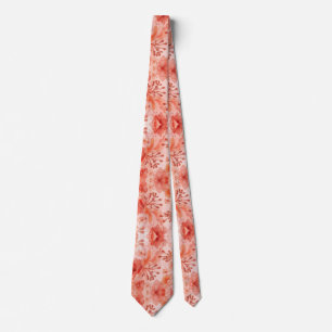 Koraal oranje aquarel bloem zomer patroon stropdas