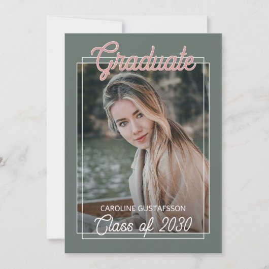 Koraal Oranje Blush Red Sage Green Afstuderen Aankondiging (Voorkant)