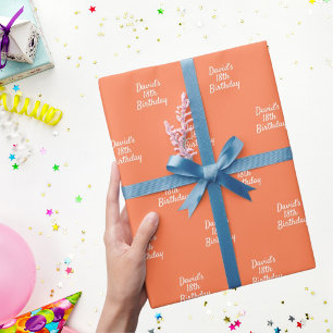 Koraal oranje naam script cadeaupapier