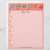 Koraal Oranje patchwork Quilt Blocks Letterhead Persoonlijk Briefhoofd (Voorkant / Achterkant)