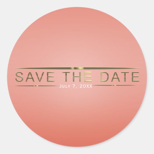 Koraal peach & Shiny Gold Modern Sparen de Datum Ronde Sticker (Voorkant)