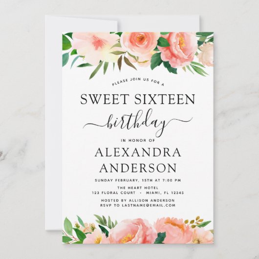 Koraal Perzik Bloemen Zoet Zestien 16 Verjaardag I Kaart (Voorkant)