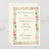 Koraal perzik bloemenborder bruiloft repetitie din kaart (Voorkant / Achterkant)