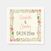 koraal perzik bloemenrand moderne bruiloft servet (Voorkant)