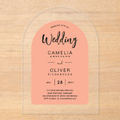 Koraal perzik boog acryl bruiloft nodigt moderne acryl uitnodigingen (Voorkant)